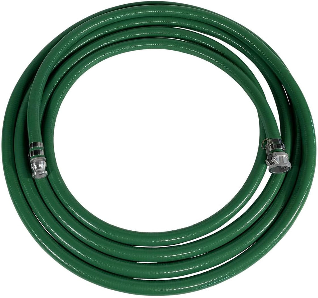 Gloxco Heavy Duty Green PVC Suction Hose Assembly for Water Transfer, 1-1/4' Inside Diameter, Installed Male x Female Cam and Groove Fittings, 40 ft Length