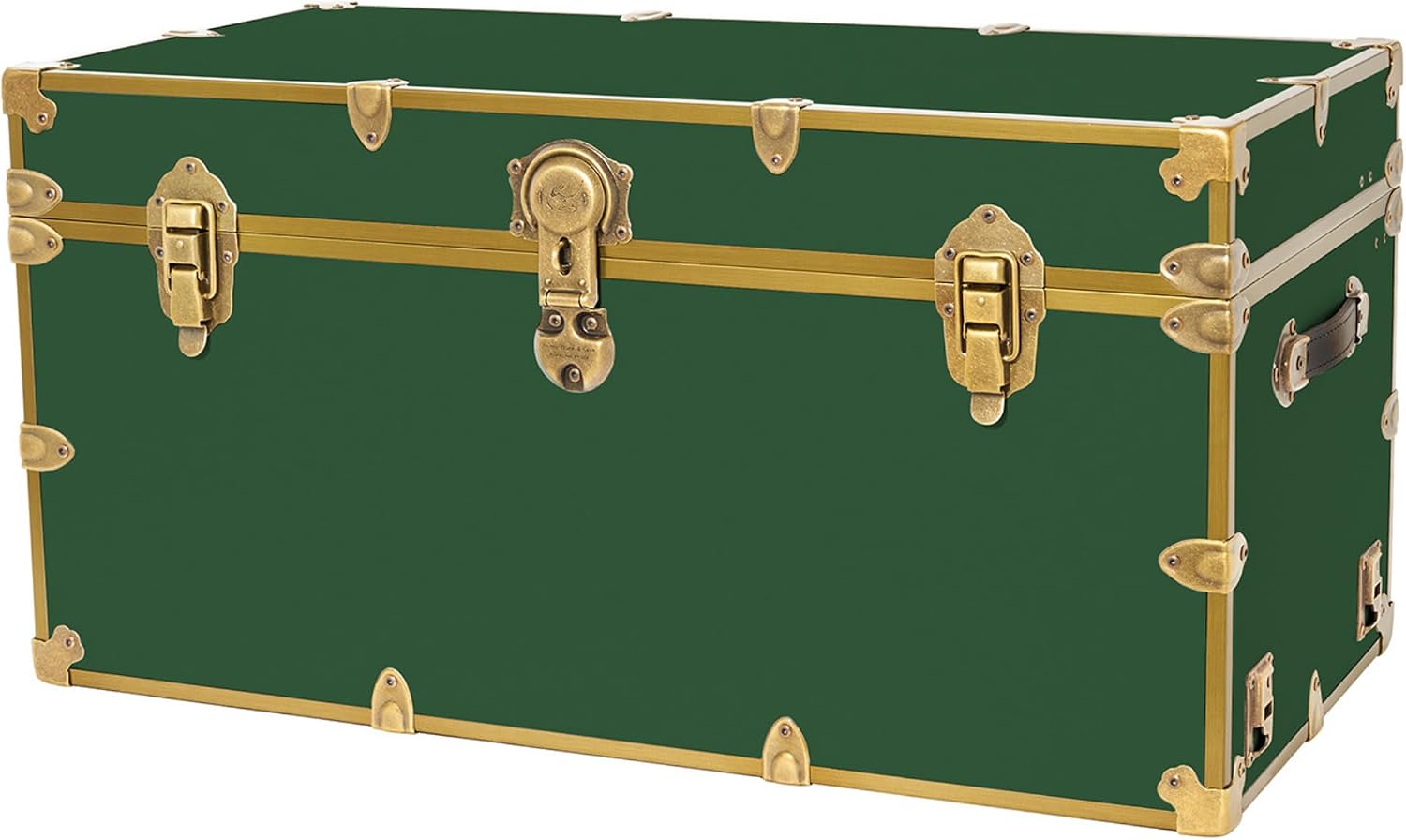 Rhino Trunk & Case Classic XXL College Trunk with Wheels, Antique Brass Hardware, Soft Close - 36'x18'x18', Seats 1500+ lbs, USA Made Secure Dorm Footlocker, Home Storage, Steamer Style Blanket Chest