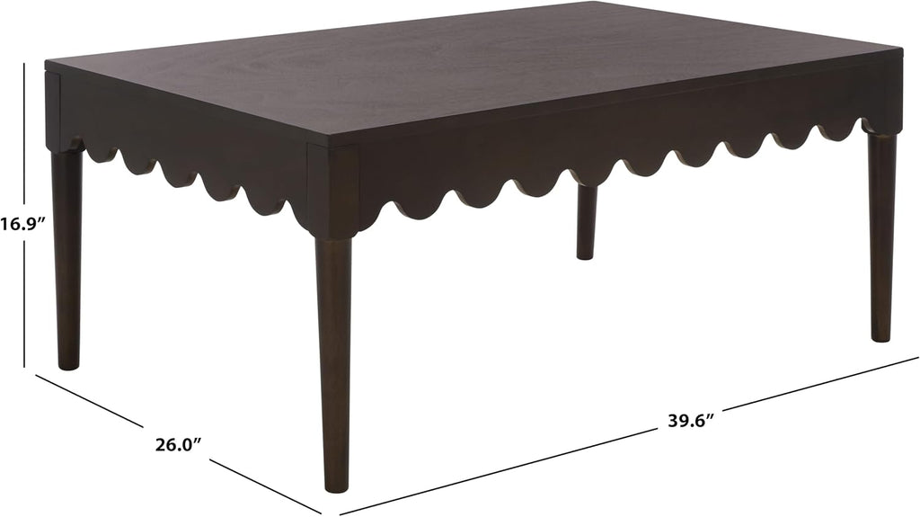 SAFAVIEH Home Collection – Neha Dark Chocolate Brown Rectangular Coffee Table, Solid Wood Frame with Scalloped Apron (COF5705A)