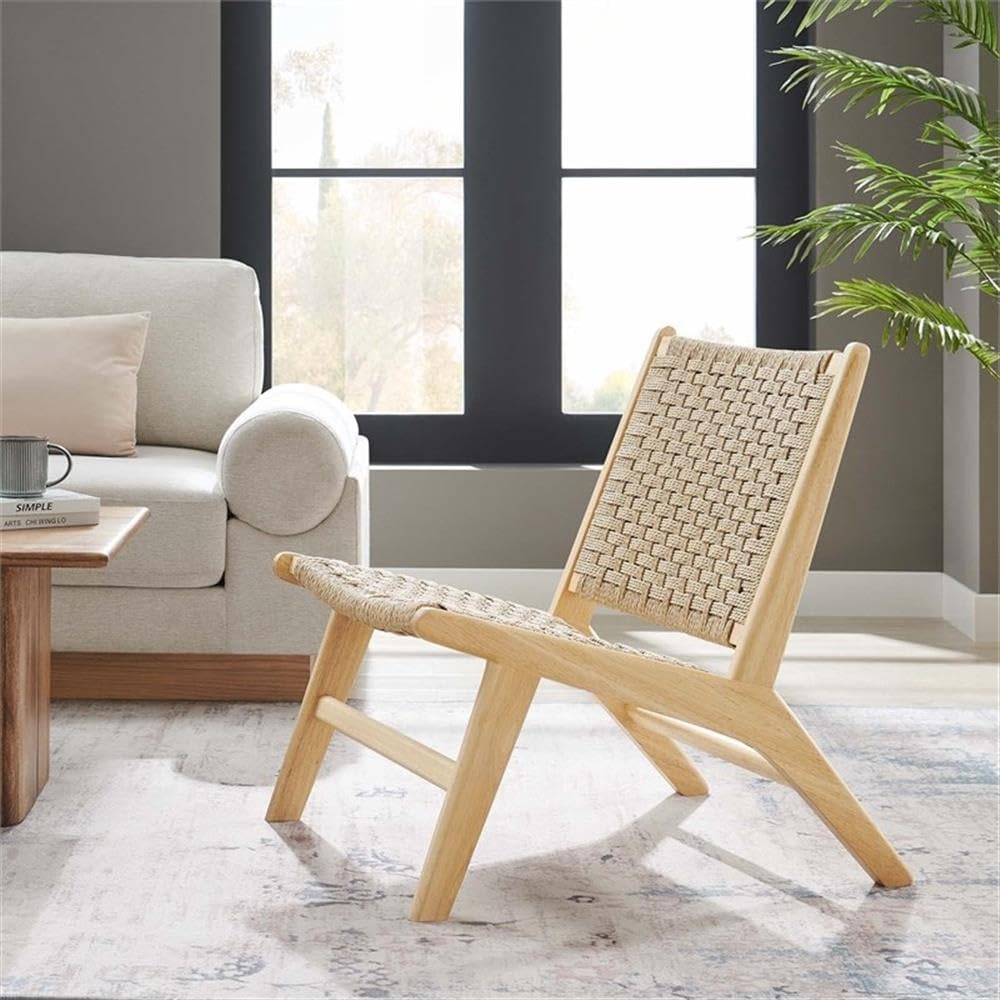 Modway Saoirse Woven Rope Wood Accent Lounge Chair in Natural Natural