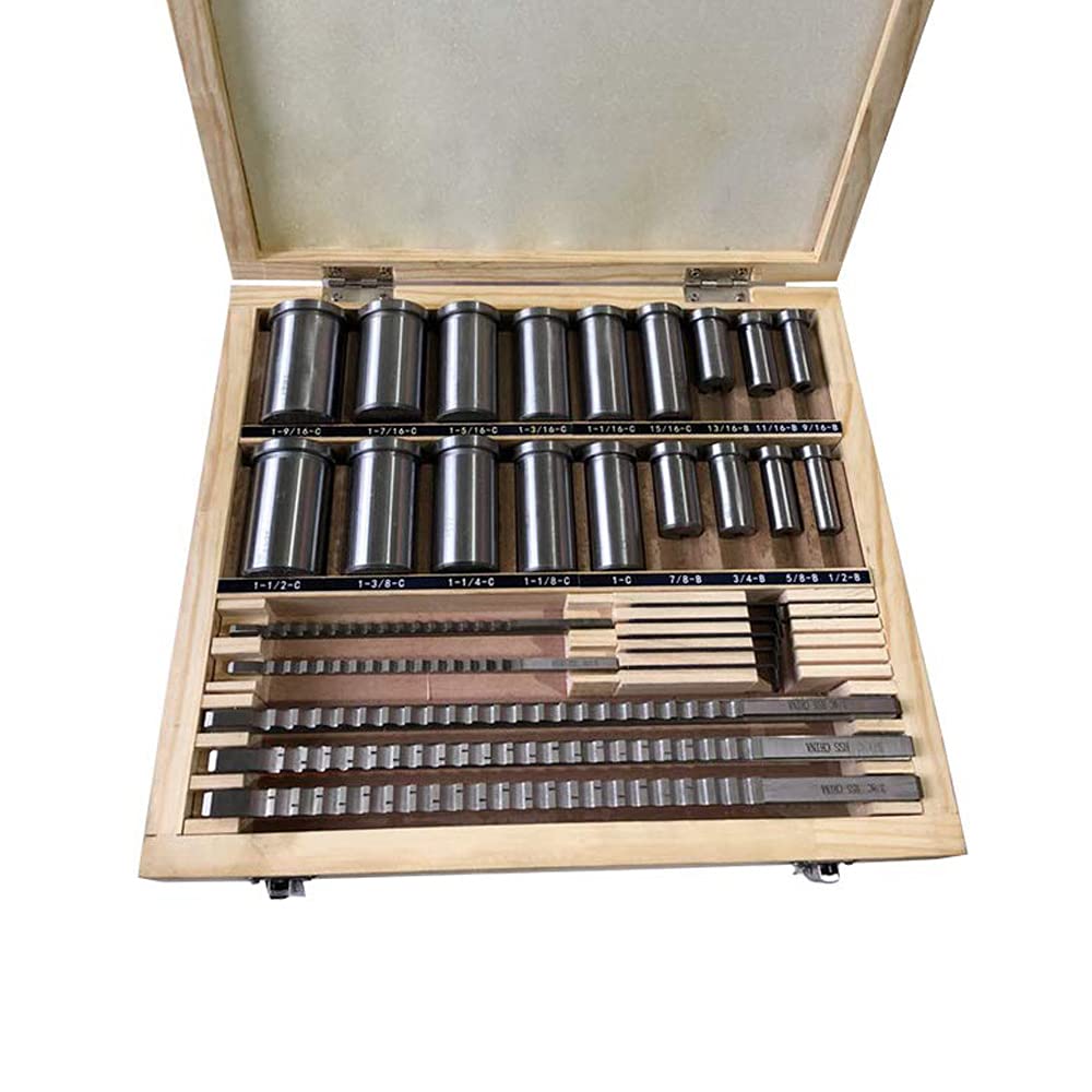 Keyway Broach Sets 30Pcs HSS Inch Size Industrial Tools for Lathe B -1/8', B - 3/16', C - 1/4', C - 3/8', C - 5/16' Teeth Keyway Size High Precision Cutting