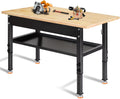 48'/60'' Adjustable Workbench, Rubber Wood Work Bench Heavy-Duty with Partition,2000 LBS Load Capacity Hardwood Work Table for Garage, Workshop, Home, Office, Easy Assembly (w/partition,48'')