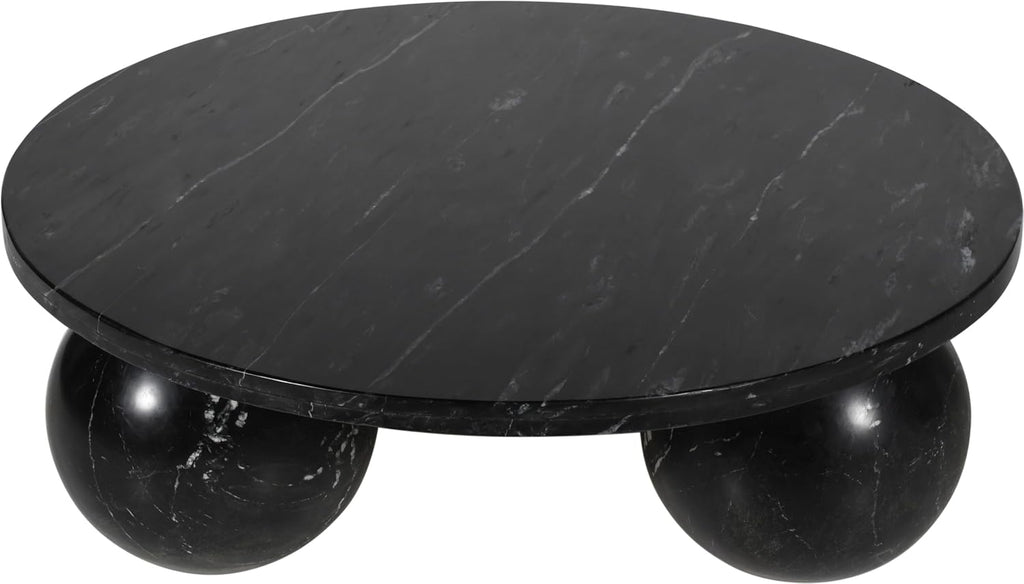 Meridian Furniture 264Black-CT Spherical Collection Art Deco Coffee Table with Genuine Marquino Black Marble, Three Round Ball Shaped Genuine Marble Bases, 39' W x 39' D x 13' H, Black