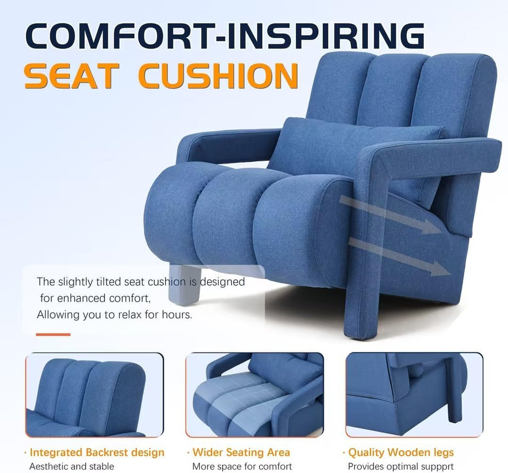 Christopher Knight Home Smyth Modern Armchair, Upholstered Accent Chair,Minimalist Lounge Chair, Cozy Seating Chair,with Linen Fabric and a Pillow, Bedroom Chair, Navy Blue