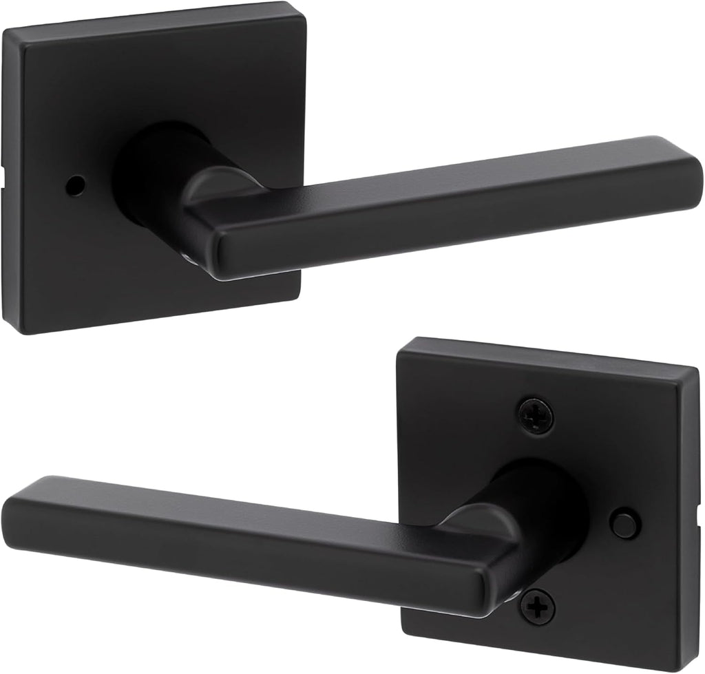Kwikset Halifax Interior Privacy Door Handle with Lock,Door Lever for Bathroom and Bedroom,Matte Black Reversible Keyless Push Button Lock_Door Lever,with Microban Protection,Square Rose (Pack of 12)