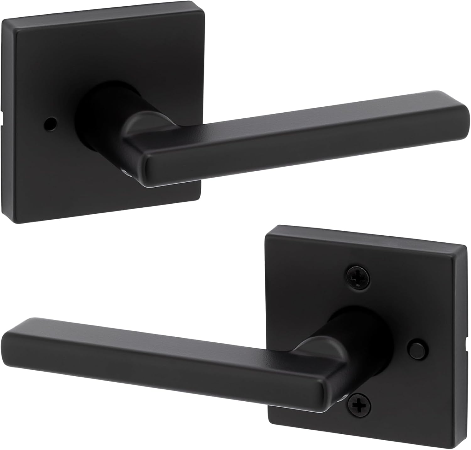 Kwikset Halifax Interior Privacy Door Handle with Lock,Door Lever for Bathroom and Bedroom,Matte Black Reversible Keyless Push Button Lock_Door Lever,with Microban Protection,Square Rose (Pack of 12)