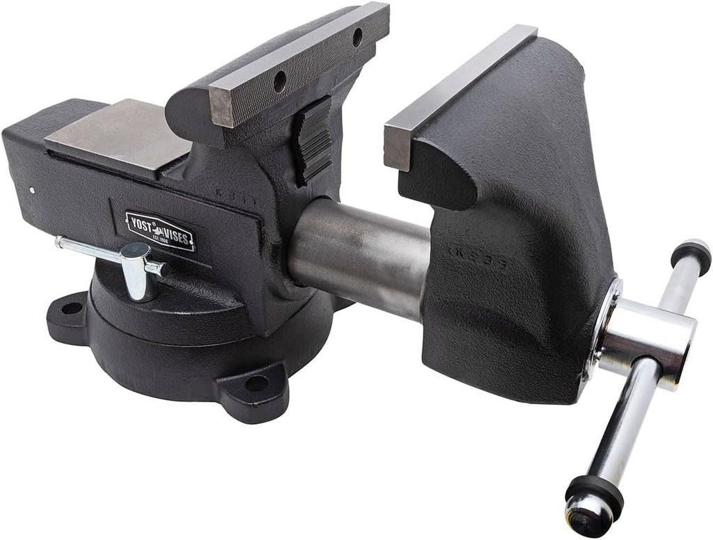 Yost HD800-C Heavy Duty 8-Inch Mechanics Work Bench Vise | Heavy Duty Woodworking & Metal Work Table with Secure Grip Swivel Base | 60,000 PSI Casting Iron Material with Extra-large Anvil Surface