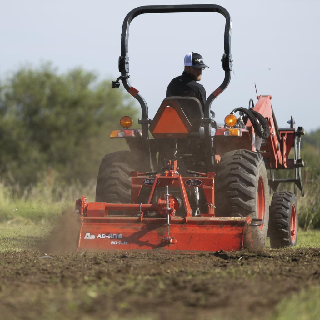 60-Inch Rotary Tiller with PTO | 540 RPM | 25–40 HP Tractors | Heavy-Duty Gear-Driven PTO Tiller | Category 1 3-Point Hitch | 59.09' Working Width | 48 C-Tines