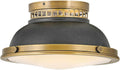 Hinkley Emery Small Two Light Flush Mount Ceiling Light – Dome Shaped Etched Holophane Glass – Heritage Brass with Aged Zinc Accents