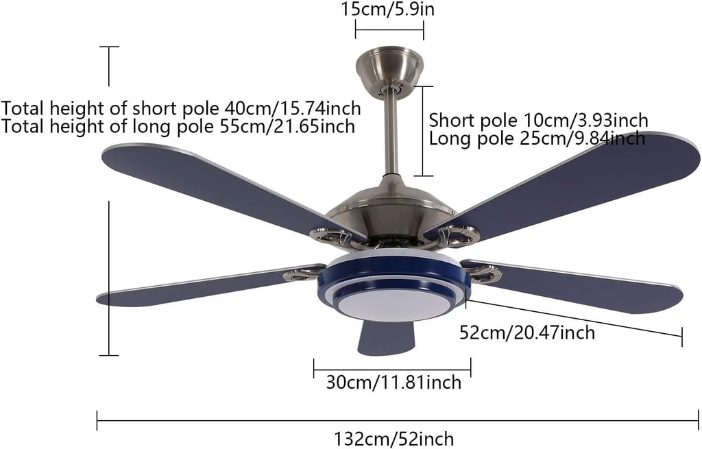 52' Ceiling Fans with Lights, Flush Mount Ceiling Fan Light with Remote Control, Reversible, Quiet, 6 Wind Speeds, Timing Function, for Bedroom Indoor/Outdoor Use, Blue