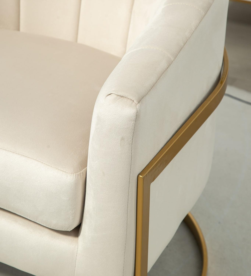Container Furniture Direct Velvet Modern Accent Armchair - Luxury Gold Frame | Versatile Seating for Living Room, Bedroom, Office, Beige