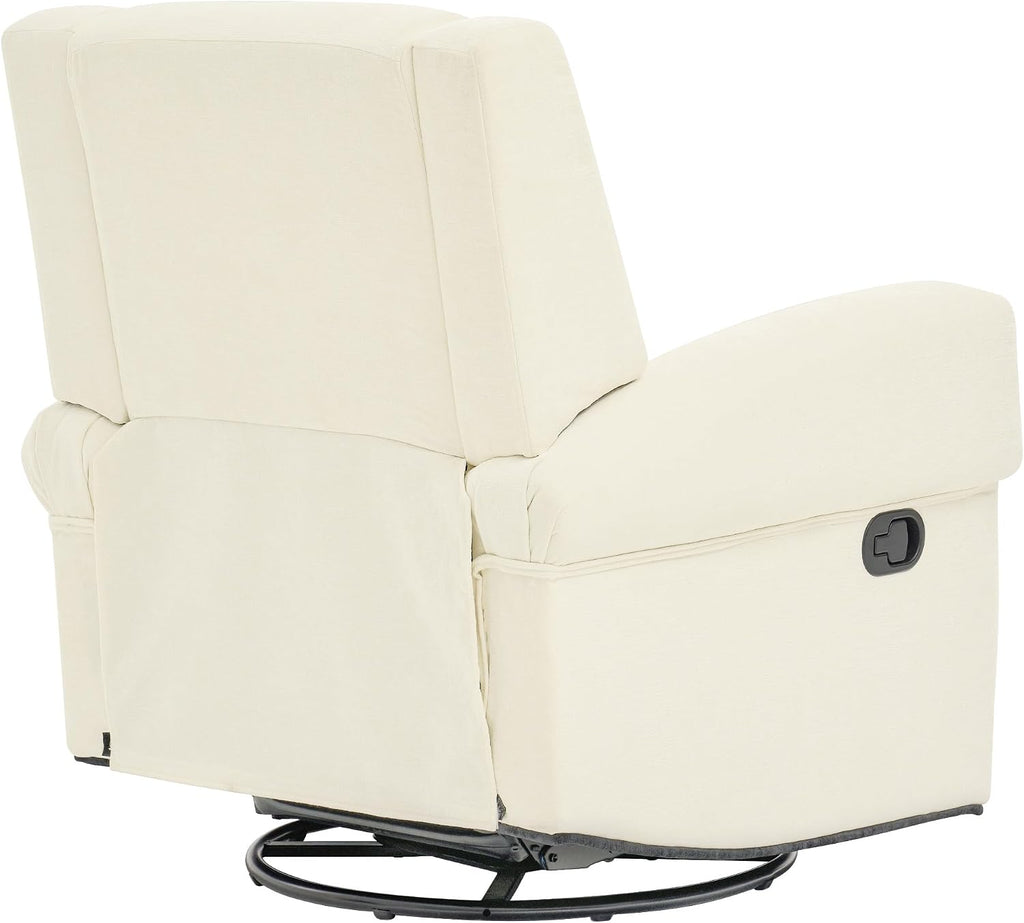 Merax Manual Recliner Chair with Swivel and Rocker, 2-Position Chenille Recliner Sofa with Pull Handle, Compact Recliner for Living Room, Nursery, Home Theater, White