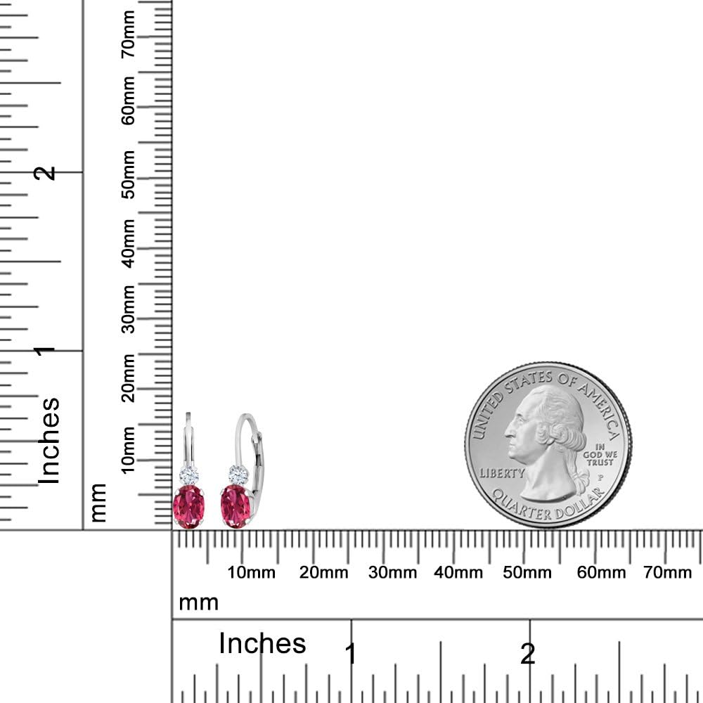 Gem Stone King Drop Leverback Earrings for Women | 925 Sterling Silver | Gemstone Birthstone and White Created Sapphire | Oval 6X4MM and Round 2MM | 3/4 Inch