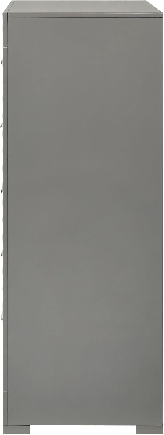 Coaster Home Furnishings - Ives - Wood - 5-Drawer Chest with 3-Dimensional Diamond Tile, Felt-Lined Top Drawer and Metal Glides - Contemporary - Bedroom - Grey High Gloss - 224975