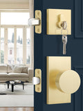Entry Door Locksets with Deadbolt, 3 Pack Door Knobs Interior, Gold Door Handle with Single Deadbolt, Keyed Entry Door Knob, Universal for Left/Right Handled Doors, Satin Brass Door Lever Set