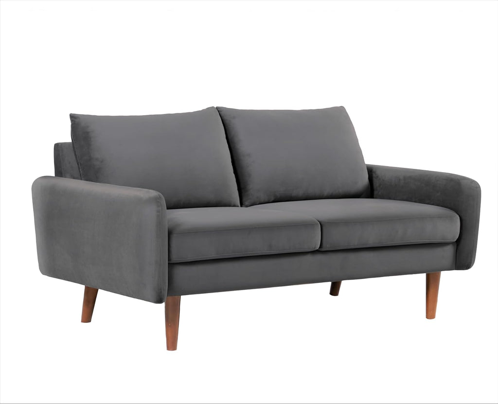 Container Furniture Direct Kent Velvet Loveseat Sofa for Modern Living Rooms and Compact Spaces, Comfy 2 Seater Couch Studio Apartment Furniture with Sleek Design, Grey