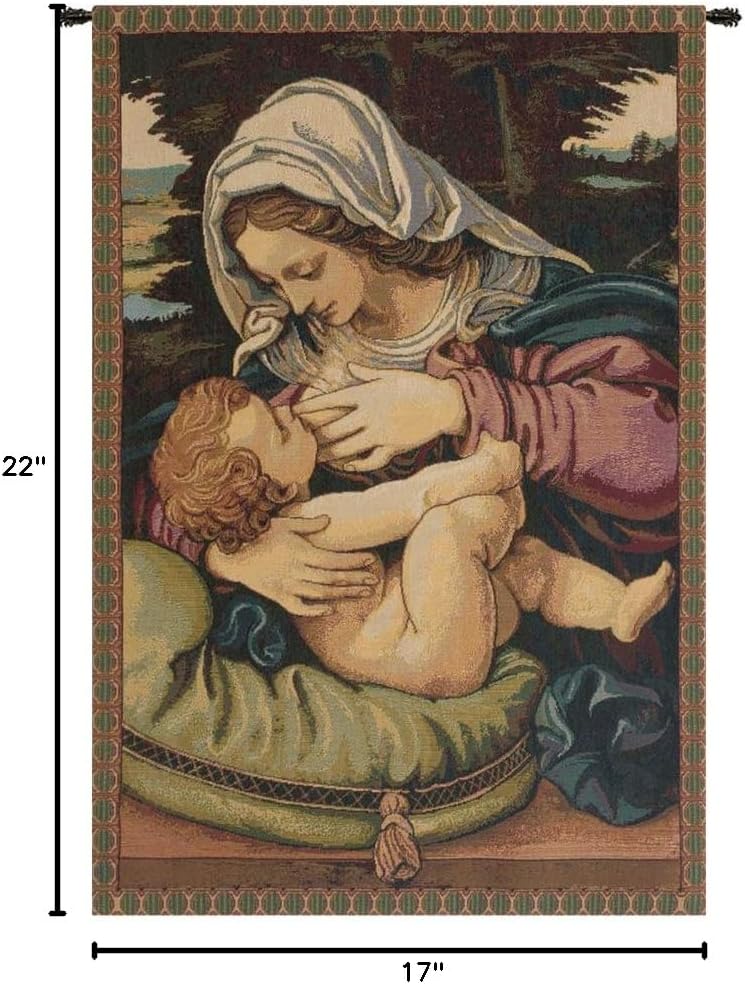 Charlotte Home Furnishings Inc. Madonna Del Cuscino Italian Tapestry Wall Hanging 22 X 17 Inch Viscose Cotton And Polyester Blend Wall Art Perfect For Home Decor And Wall Decor By Raphael