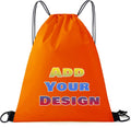 Custom Drawstring Bags Set of 50, Personalized Bulk Pack with Logo/Text-Suitable for Travelling Gym Camping Hiking-Orange