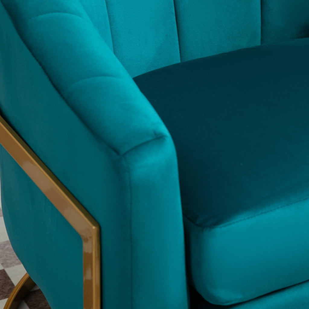 Container Furniture Direct Velvet Modern Accent Armchair - Luxury Gold Frame | Versatile Seating for Living Room, Bedroom, Office, Greenish Blue