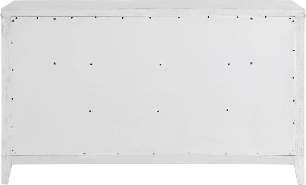 Coaster Home Furnishings - Marielle - Wood - 6-Drawer Bedroom Dresser with Antique Brass Bar Pulls, Rectangular Structure, Stepped Front Design - Bedroom - Distressed White - 224843