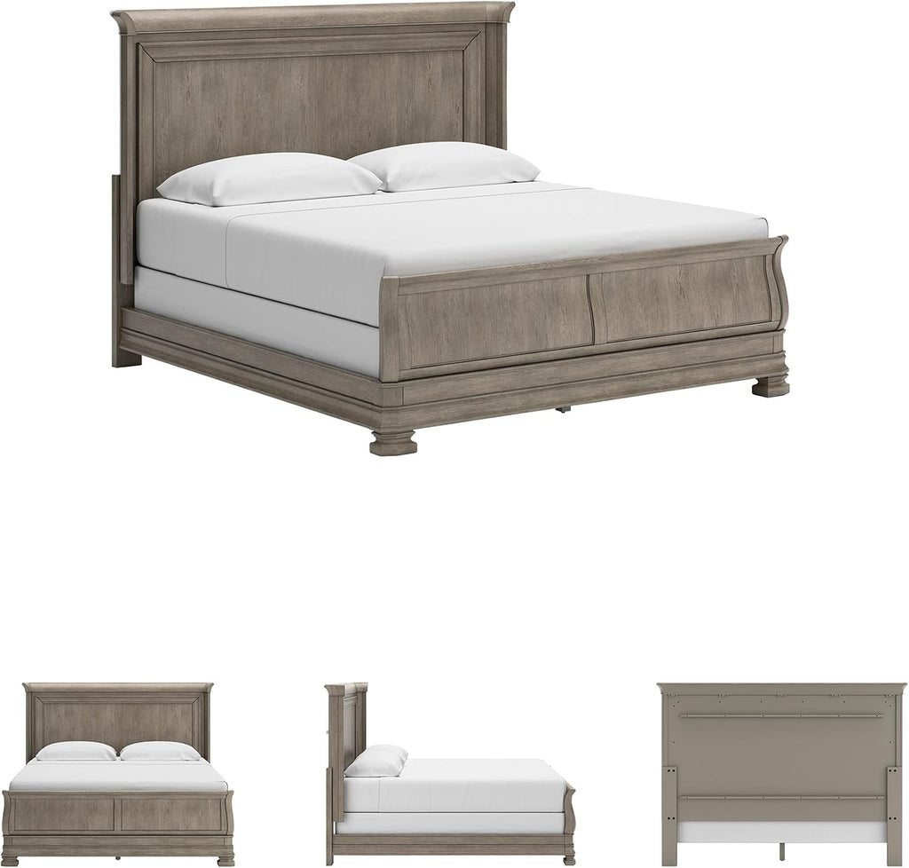 Signature Design by Ashley Lexorne Traditional King Sleigh Bed, Foundation or Box Spring Needed, Light Gray