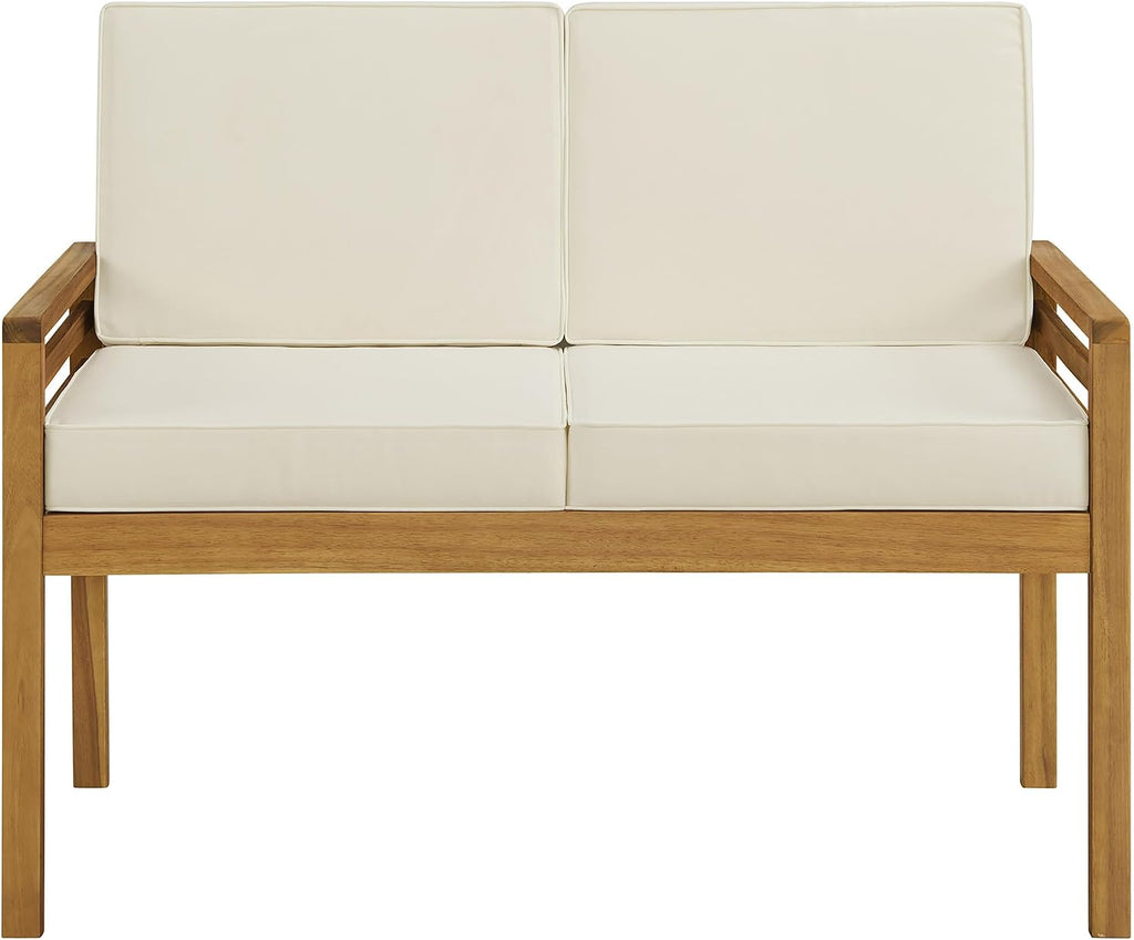 Alaterre Furniture, Okemo Outdoor Couch - Weather-Resistant 2-Person Loveseat with Acacia Wood Frame and Cushions - for Patio, Deck, Pool or Sunroom