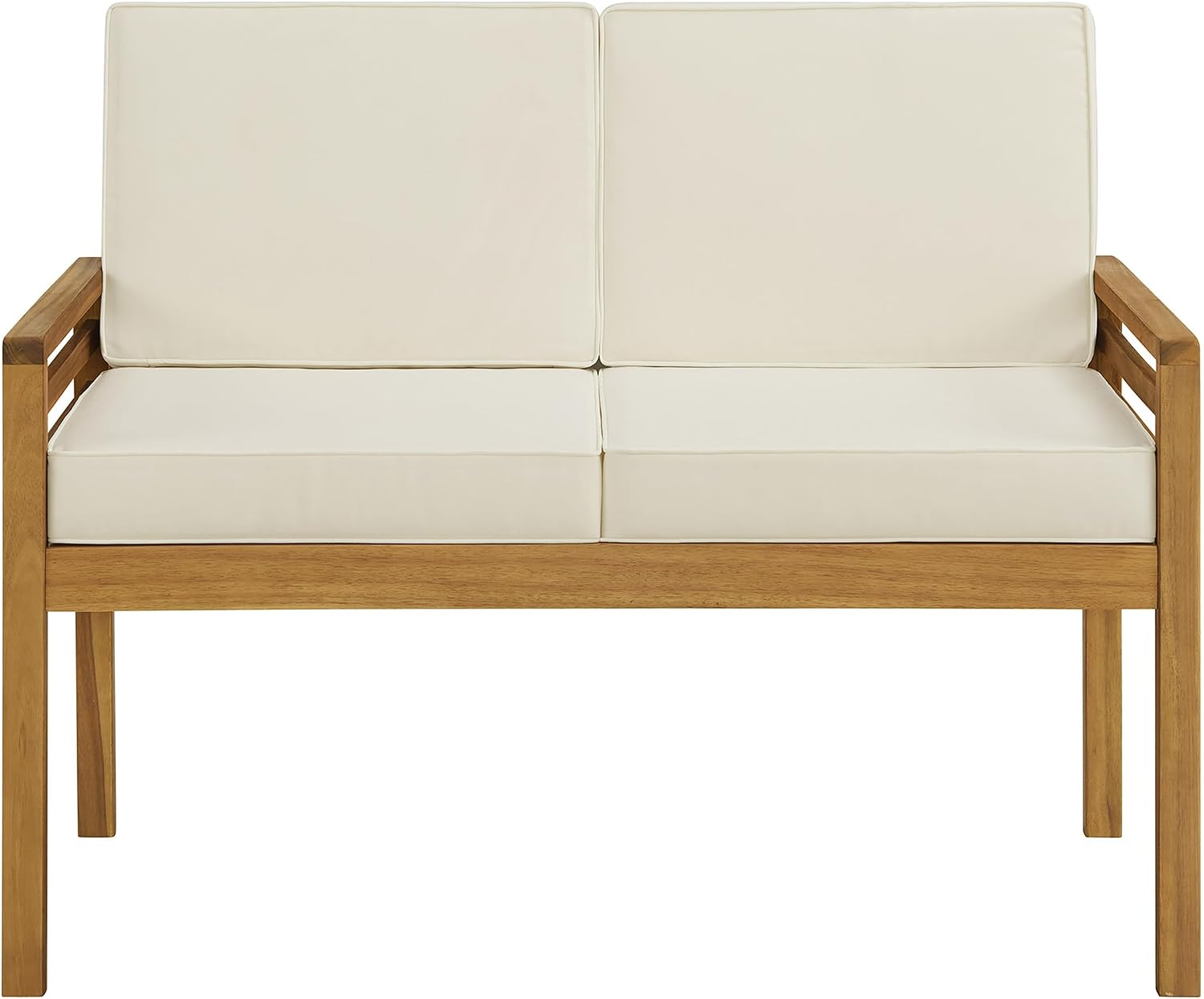 Alaterre Furniture, Okemo Outdoor Couch - Weather-Resistant 2-Person Loveseat with Acacia Wood Frame and Cushions - for Patio, Deck, Pool or Sunroom