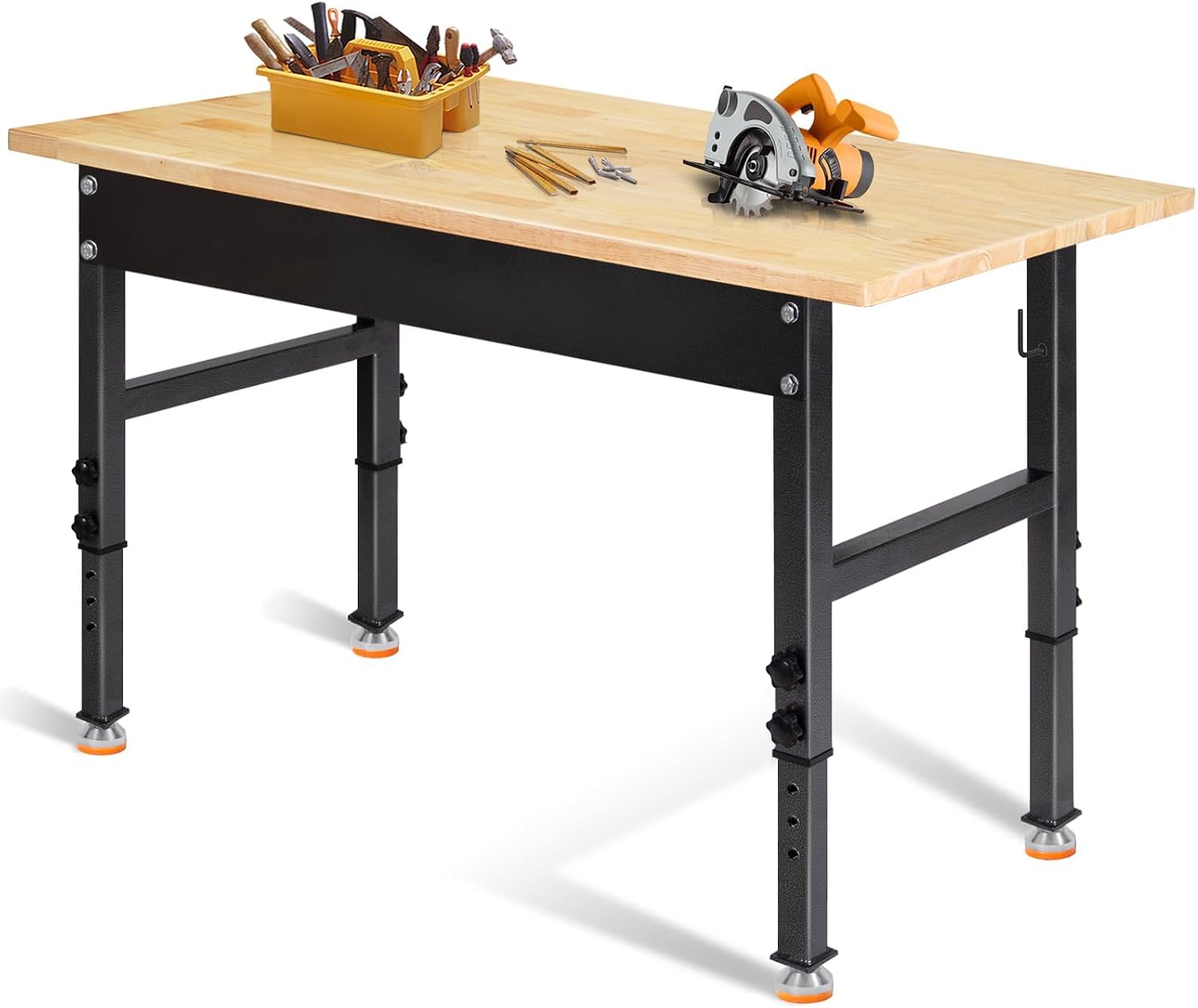 48' Adjustable Work Bench, Rubber Wood Top Workbench Heavy-Duty Work Table, 2000 LBS Load Capacity Hardwood Work Benches for Garage, Workshop, Home, Office, Easy Assembly