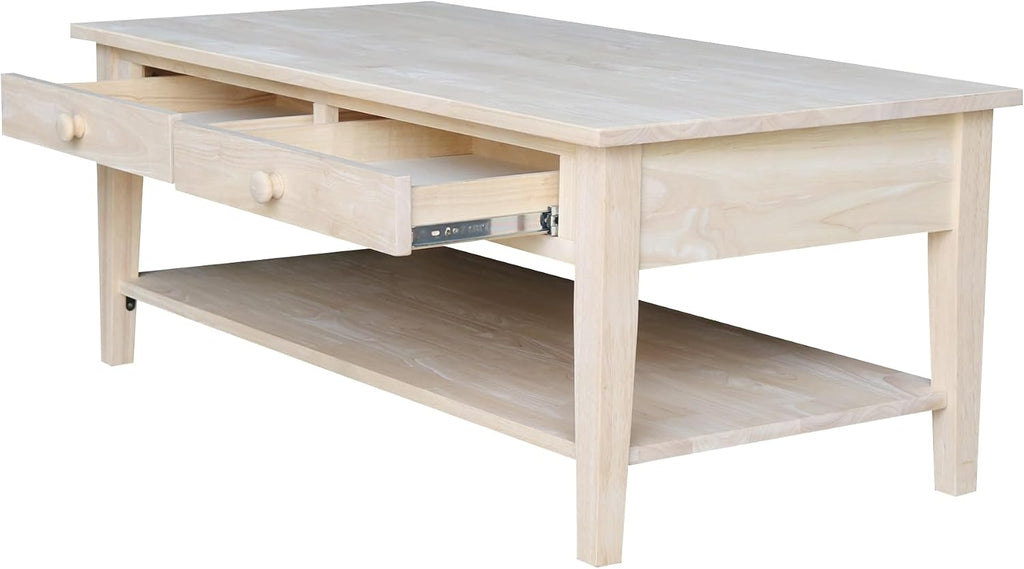 IC International Concepts, Spencer Coffee Table, Solid Wood, Real Parawood, 48' W x 24' D x 19' H, Easy Assembly, DIY, Paint or Stain Your Way, Unfinished