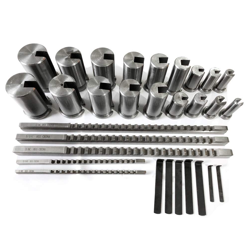 Keyway Broach Sets 30Pcs HSS Inch Size Industrial Tools for Lathe B -1/8', B - 3/16', C - 1/4', C - 3/8', C - 5/16' Teeth Keyway Size High Precision Cutting