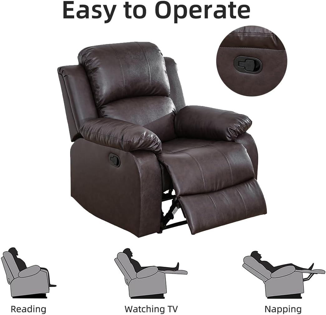 Manual Recliner Chair Set, Living Room Furniture Sets with Adjustable Footrests, Modern Single Reclining Sofa Chair, Leather Reclining Couches, Recliner Furniture for RV/Apartment(Brown)