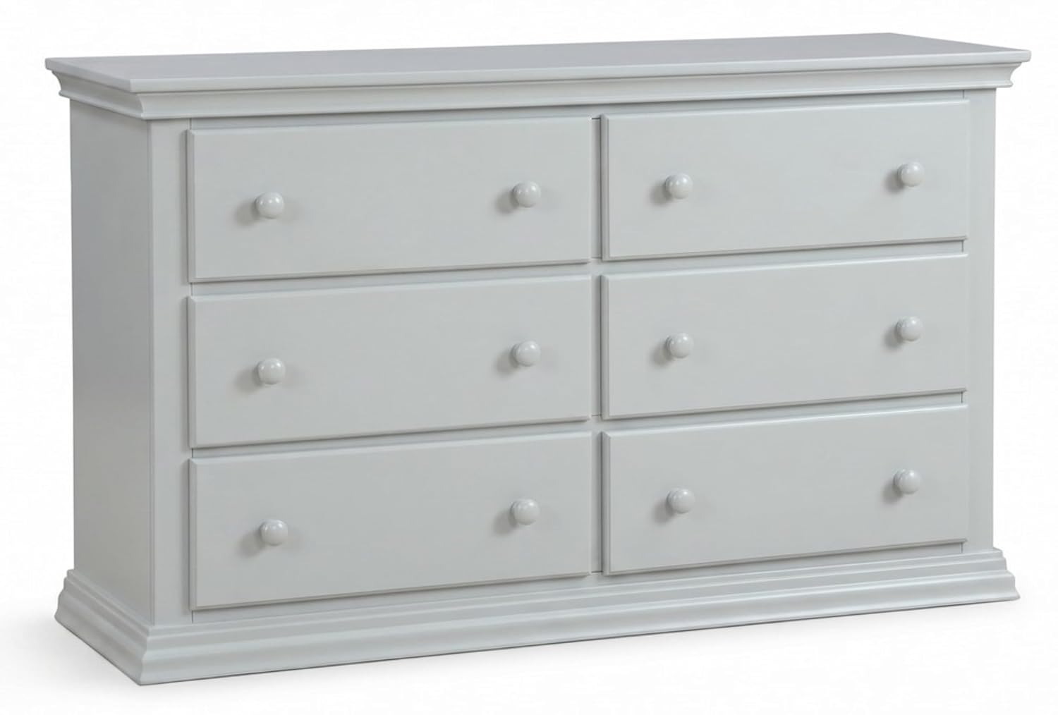 Suite Bebe Universal 6‑Drawer Hardwood Double Dresser, Fully Assembled Wooden Storage Chest with Anti‑Tip Kit for Nursery & Bedroom, Gray