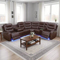 Living Room Furniture Set, Power Reclining Sofa Set, Air Leather Recliners with Built-in USB Ports and Storage Console, LED Reclining Couch Set for Living Room (Wine, Sectional)