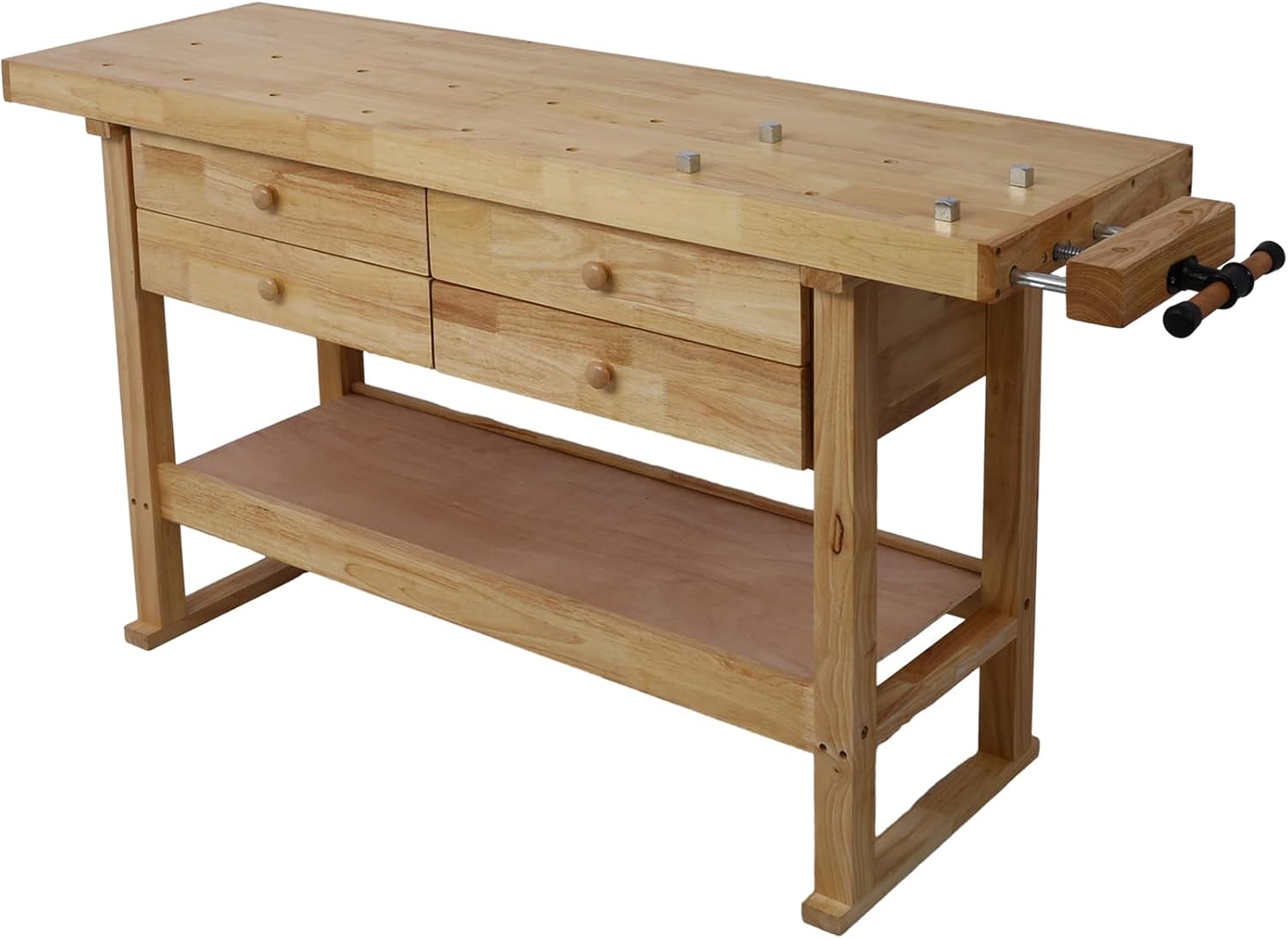 Gecheer 60-inch Wooden Workbench with 4 Drawers, Heavy-Duty Rubberwood Garage Work Table, Includes 4 Bar Clamps (12' and 24')