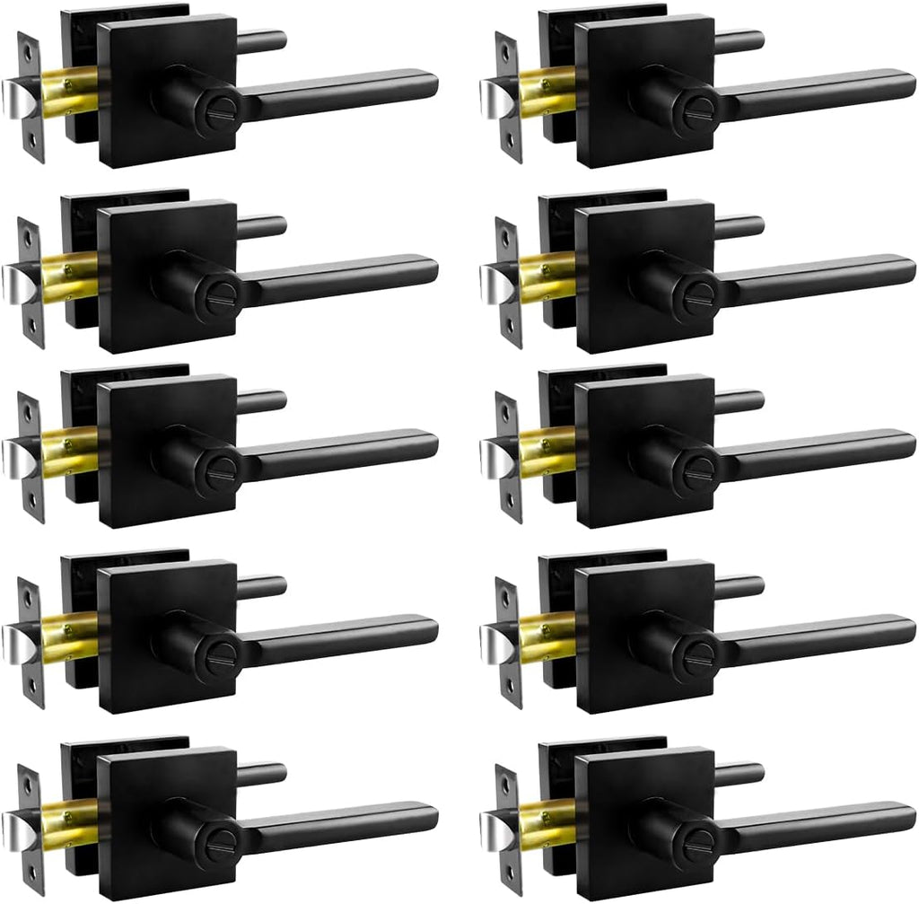 KAMOTA Privacy Door Levers, 10 Pack Matte Black Door Handles, Interior Keyless Door Lock, Left and Right Hand Reversible Doorknob, for Bed and Bathroom