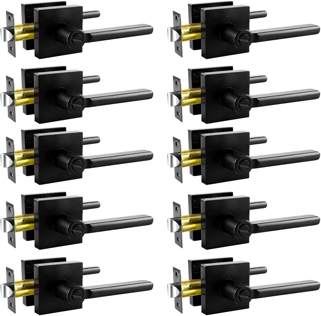 KAMOTA Privacy Door Levers, 10 Pack Matte Black Door Handles, Interior Keyless Door Lock, Left and Right Hand Reversible Doorknob, for Bed and Bathroom