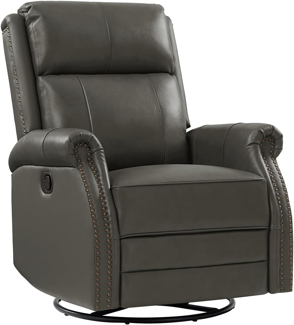 HULALA HOME Genuine Leather Swivel Rocker Recliner with Adjustable Backrest & Footrest, Manual Glider Recliner Chair with 360°Swivel Base, Home Theater Sofa Armchair for Living Room Bedroom, Grey