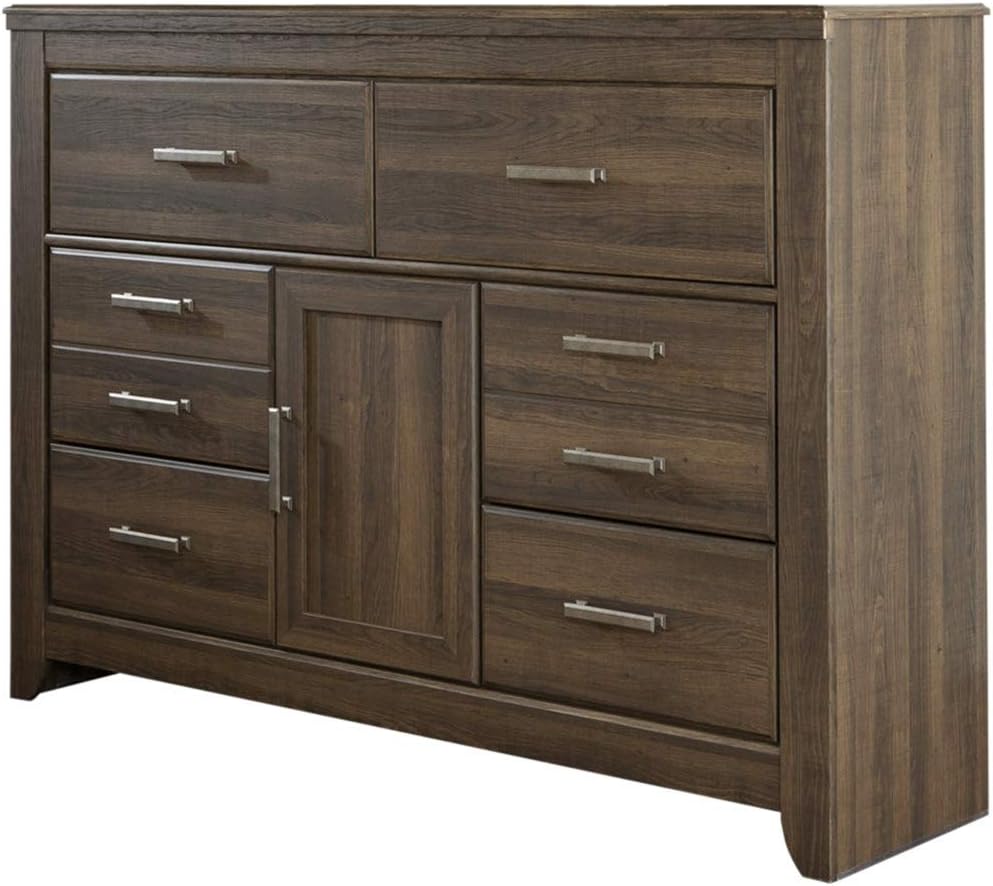 Signature Design by Ashley Juararo Rustic 6 Drawer Dresser with 1 Cabinet & Adjustable Shelf, Dark Brown