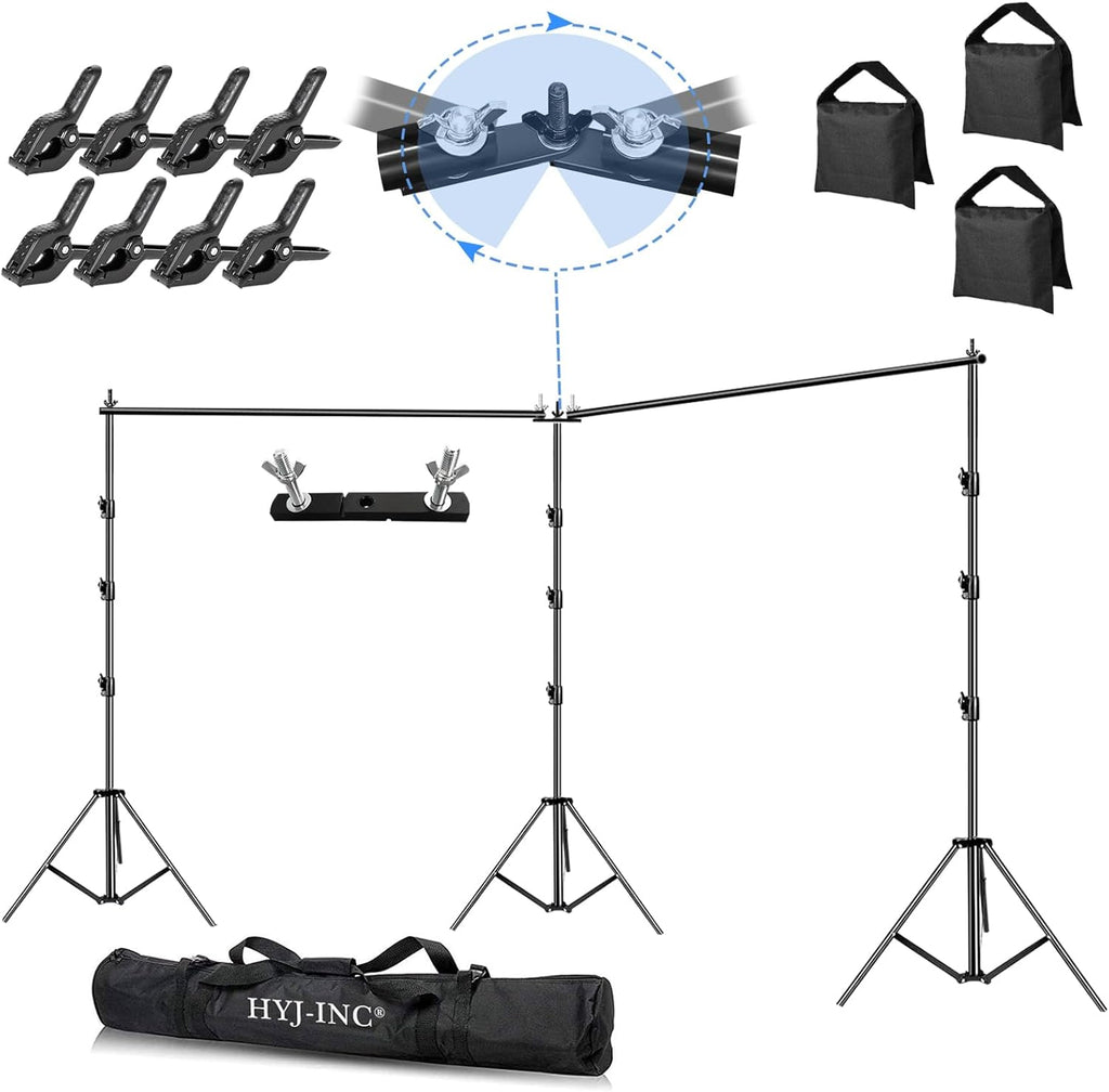 HYJ-INC Photo Video Studio 20ft (Wide) x 10ft (Tall) Heavy Duty Adjustable Width & Length Photography Backdrop Stand Background Support System Kit with Spring Clamps, Sandbags, Carry Bag