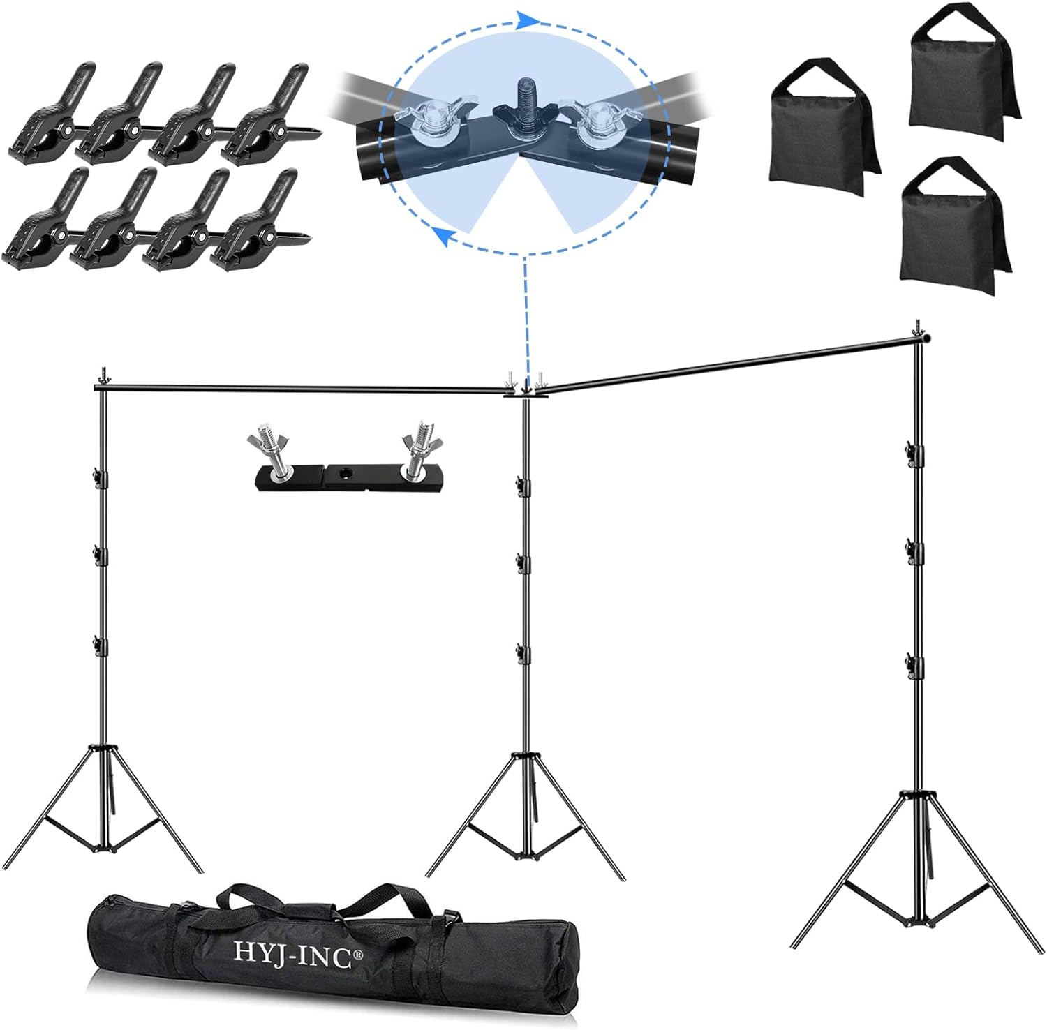 HYJ-INC Photo Video Studio 20ft (Wide) x 10ft (Tall) Heavy Duty Adjustable Width & Length Photography Backdrop Stand Background Support System Kit with Spring Clamps, Sandbags, Carry Bag
