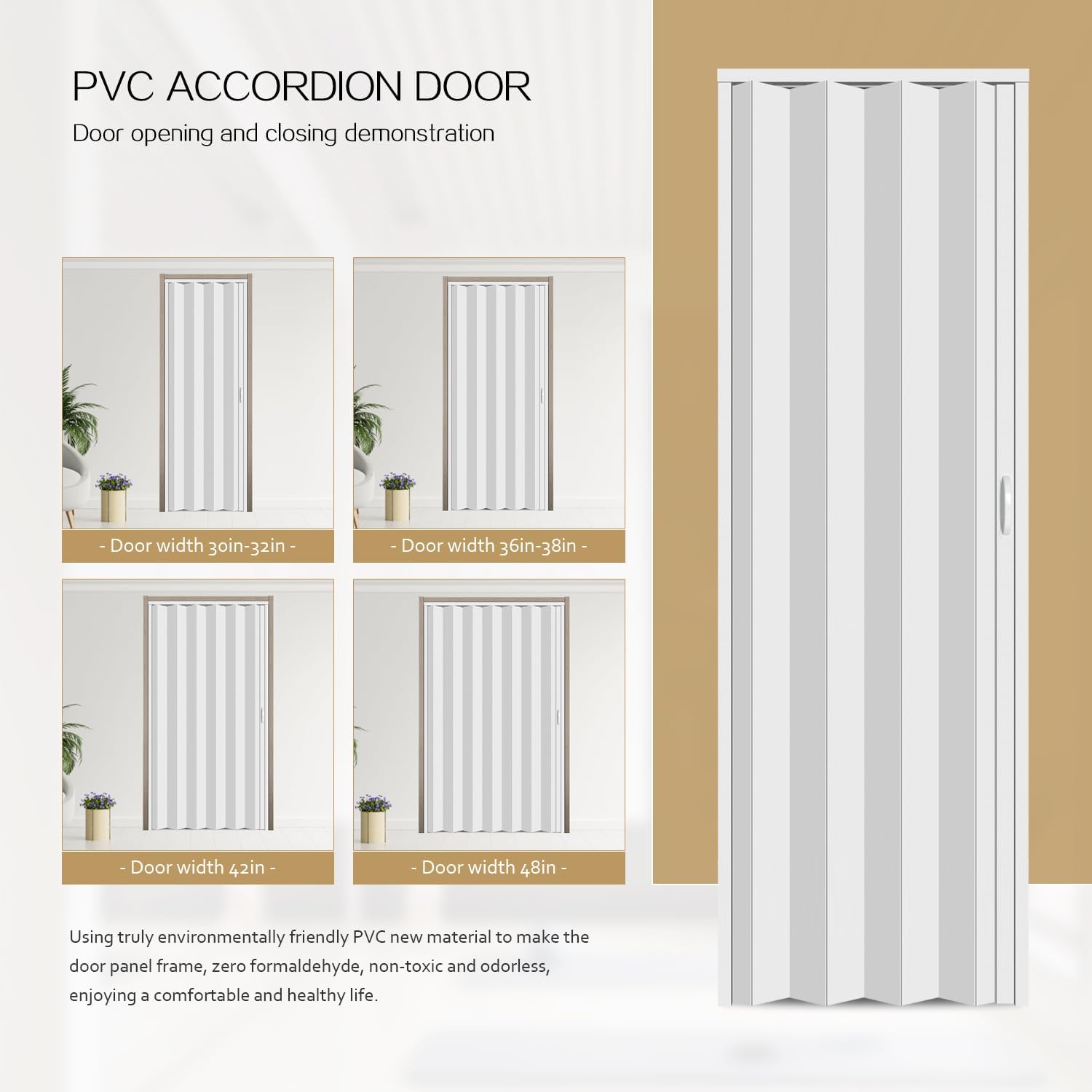 72X79in Interior Folding Accordion Doors for Living Spaces,White PVC,Handle Latch Includes