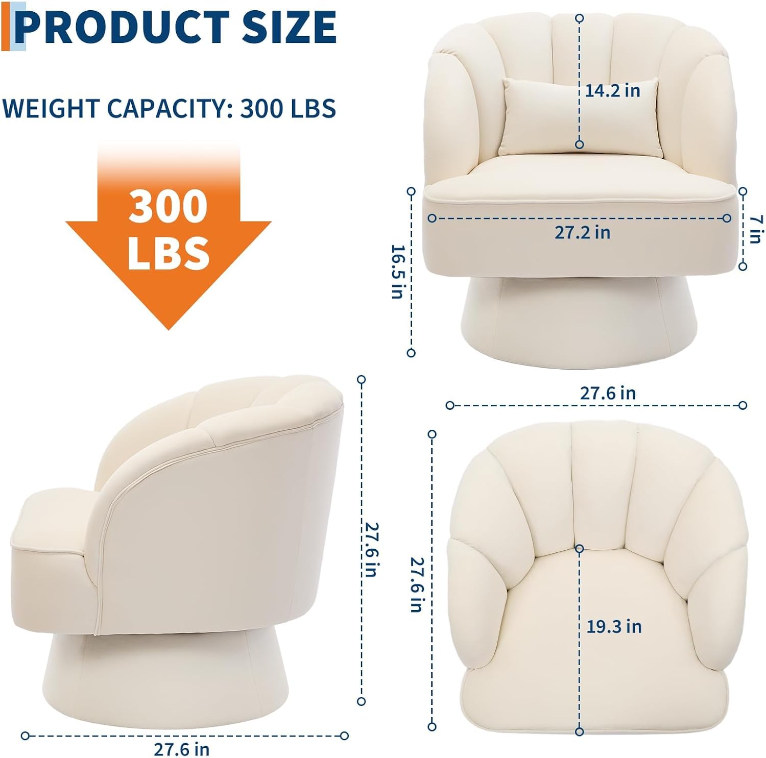 GAOMON Modern Swivel Barrel Accent Chair, 360° Corduroy Upholstered Armchair with Striped Backrest & Plush Padding, Comfy Round Lounge Chair for Living Room, Bedroom, Reading Nook - Beige