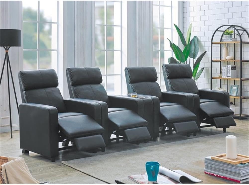 Coaster Home Furnishings - Toohey - Wood and Metal - 5-Piece Upholstered Tufted Theater Recliner with Pocket Coil Seating and Slim Track Arms - Living Room - Black - 600181-S4B