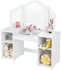 INFANS Kids Vanity, 2 in 1 Princess Makeup Desk Set with Tri-Folding Detachable Mirror, Large Storage Shelves, Wooden Dressing Table,Pretend Play Vanity Set for Girls
