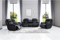 Recliner Sofa Set, Breathing Leather Living Room Reclining Couch with Storage Console, Cup Holders and Convertible Coffee Table, Adjustable Backrest Recliner Couch for Home Theater, Black