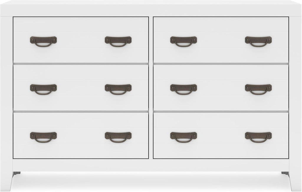 Signature Design by Ashley Binterglen Casual Coastal Six-Drawer Dresser with Dovetail Construction for Bedroom, White Finish, 57.13' W x 16.38' D x 35.5' H