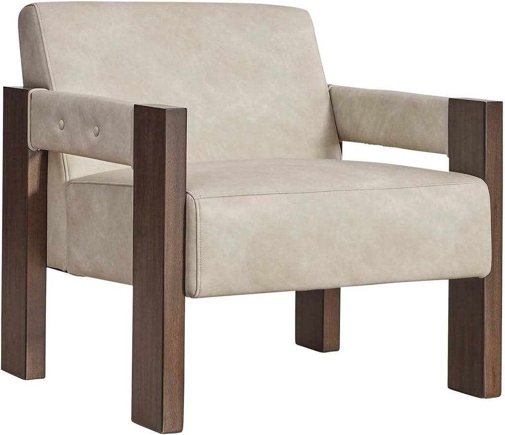 Signature Design by Ashley Adlanlock Contemporary Faux Leather Upholstered Solid Wood Accent Chair, Beige & Dark Brown