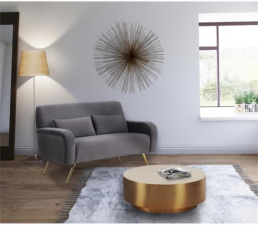 Meridian Furniture 209-C Presley Collection Modern | Contemporary Genuine Marble Top Coffee Table with Brushed Gold Metal Base, Gold, 36' W x 36' D x 16.5' H