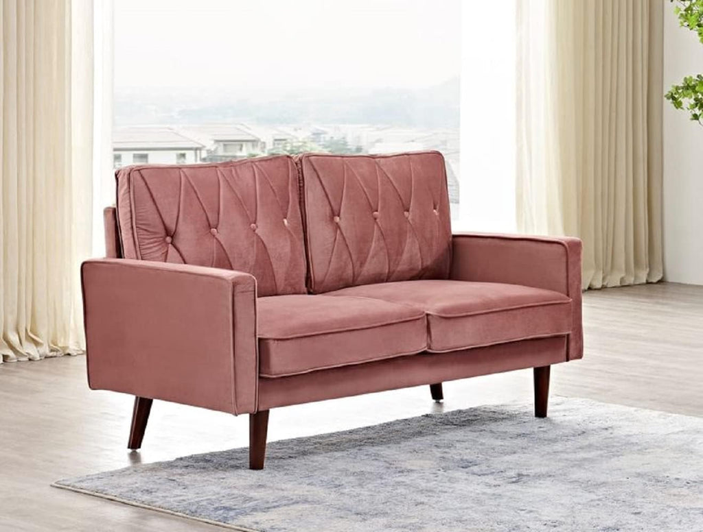 Container Furniture Modern Style Tufted Velvet Couches for Living Room with Soft Fabric Upholstery and Solid Wood Frame, 2 Piece Sofa and Loveseat Set, Rose