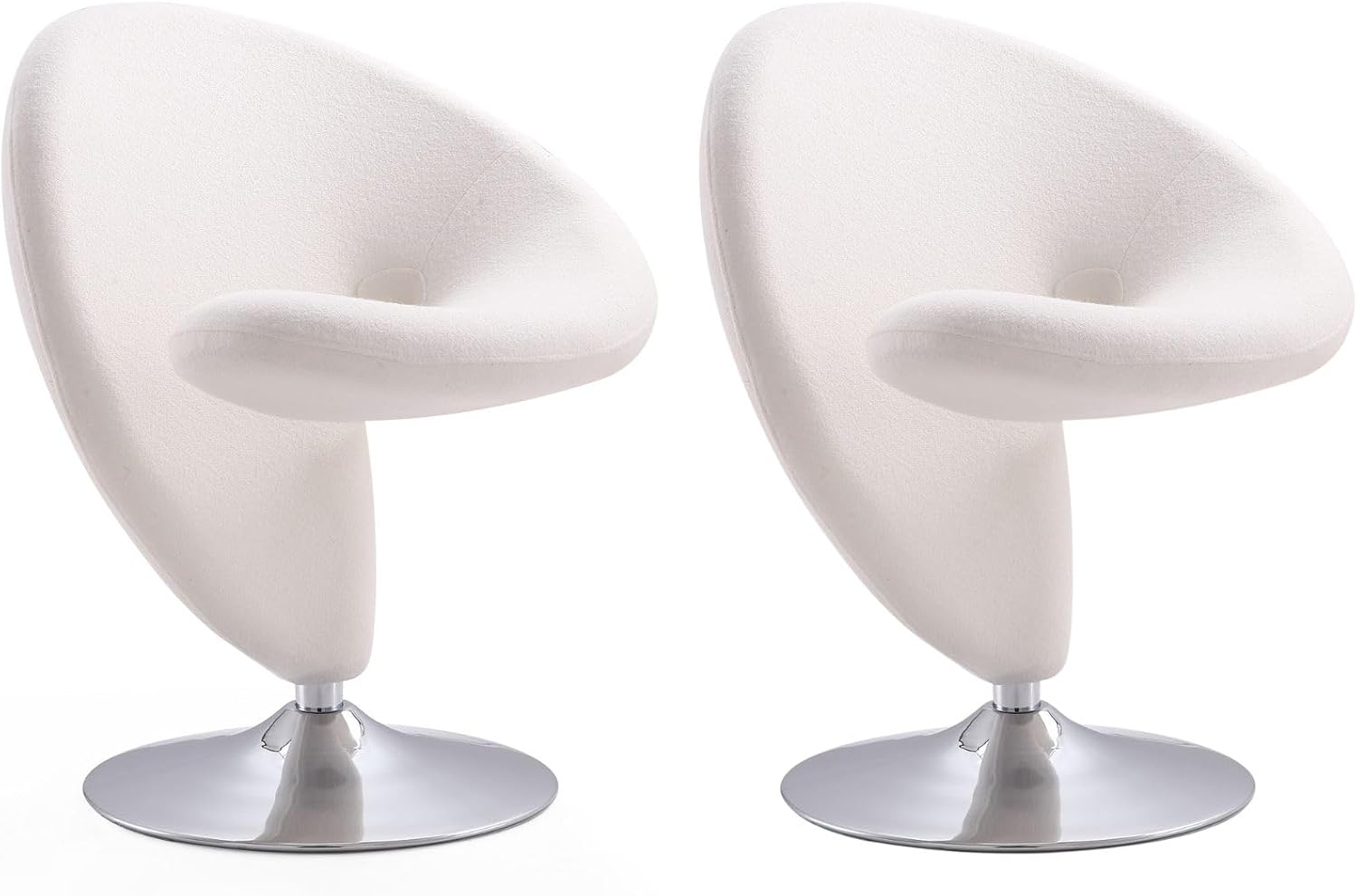 Manhattan Comfort Curl Swivel Accent Chair Set of 2 with 360° Turn, Fully Assembled, Upholstered in Wool Blend, Modern Ergonomic Design with Polished Chrome Base, Living Room & Office, Set of 2, Cream